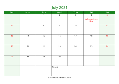editable calendar july 2031 with us holidays