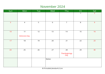 editable calendar november 2024 with us holidays