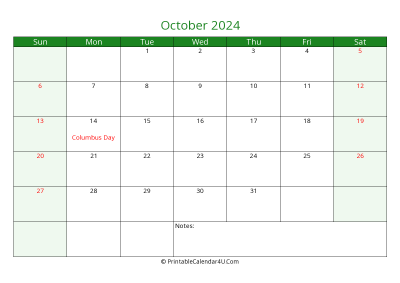 editable calendar october 2024 with us holidays