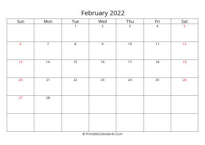 february 2022 calendar printable with uk bank holidays