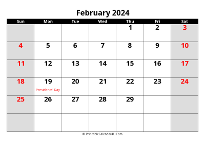 february 2024 editable calendar with large font size