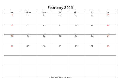 february 2026 calendar printable with uk bank holidays