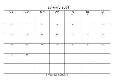 february 2061 calendar printable with uk bank holidays