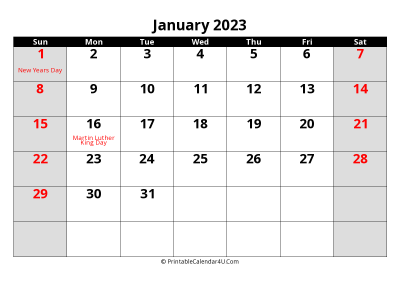 january 2023 editable calendar with large font size