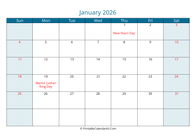 january 2026 calendar printable with holidays