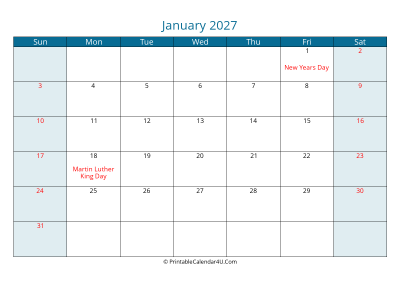 january 2027 calendar printable with holidays