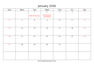 january 2036 calendar printable with uk bank holidays
