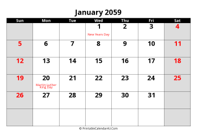 january 2059 editable calendar with large font size