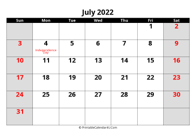 july 2022 editable calendar with large font size