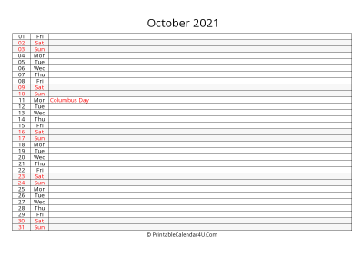 lined calendar october 2021