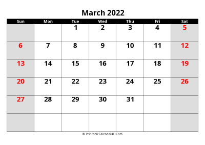 march 2022 editable calendar with large font size