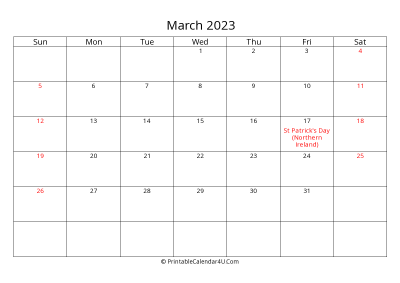 march 2023 calendar printable with uk bank holidays