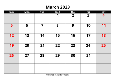 march 2023 editable calendar with large font size