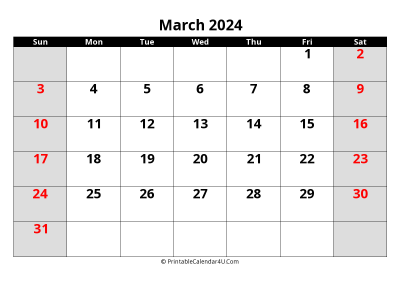 march 2024 editable calendar with large font size