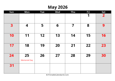 may 2026 editable calendar with large font size
