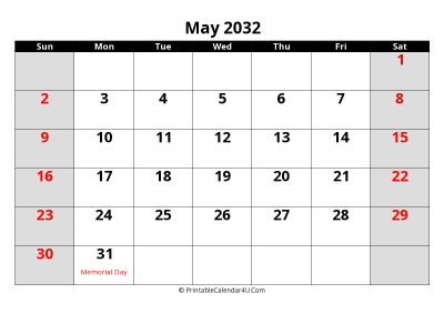 may 2032 editable calendar with large font size
