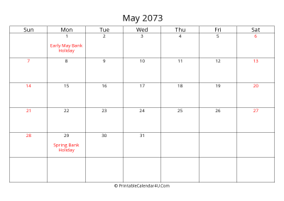 may 2073 calendar printable with uk bank holidays
