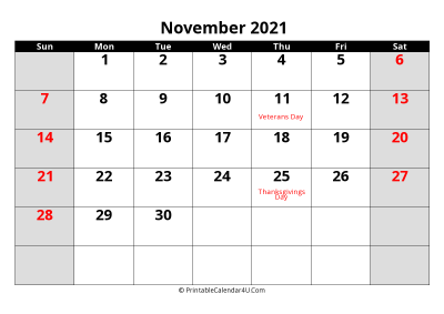 november 2021 editable calendar with large font size