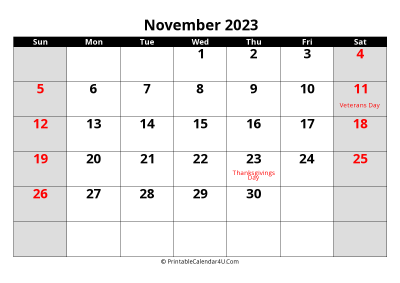 november 2023 editable calendar with large font size
