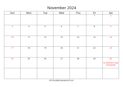 november 2024 calendar printable with uk bank holidays