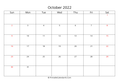 october 2022 calendar printable with uk bank holidays