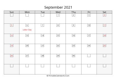 september 2021 calendar with days in box