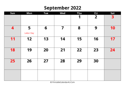 september 2022 editable calendar with large font size