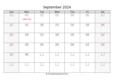 september 2024 calendar with days in box