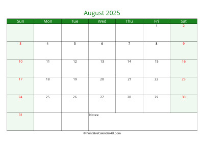 august 2025 printable calendar with holidays, week starts on sunday
