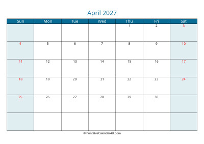 calendar april 2027 week starts on sunday