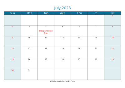 calendar july 2023 week starts on sunday