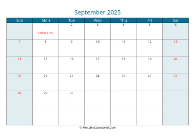 calendar september 2025 week starts on sunday
