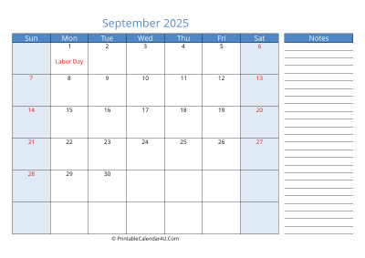 compact september 2025 calendar, week starts on sunday