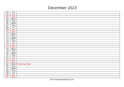 editable 2023 calendar for december, week starts on sunday