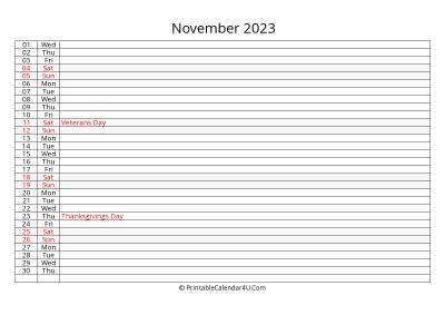 editable 2023 calendar for november, week starts on monday
