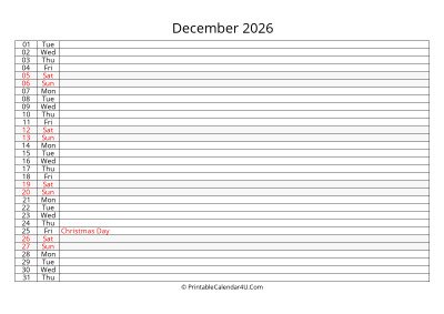 editable 2026 calendar for december, week starts on monday