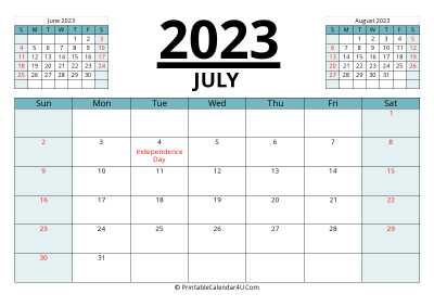 july 2023 calendar with prev and next month, week starts on sunday