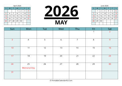 may 2026 calendar with prev and next month, week starts on sunday