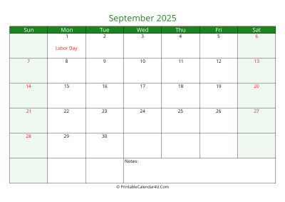 september 2025 printable calendar with holidays, week starts on sunday